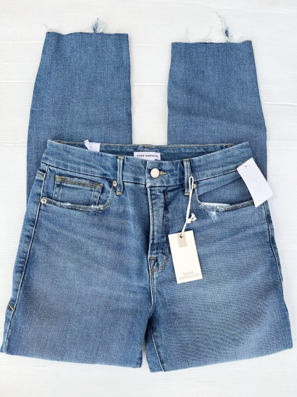 Good American Good Classic Jeans 25 28 29 Indigo 334 High Rise Straight - Picture 3 of 14